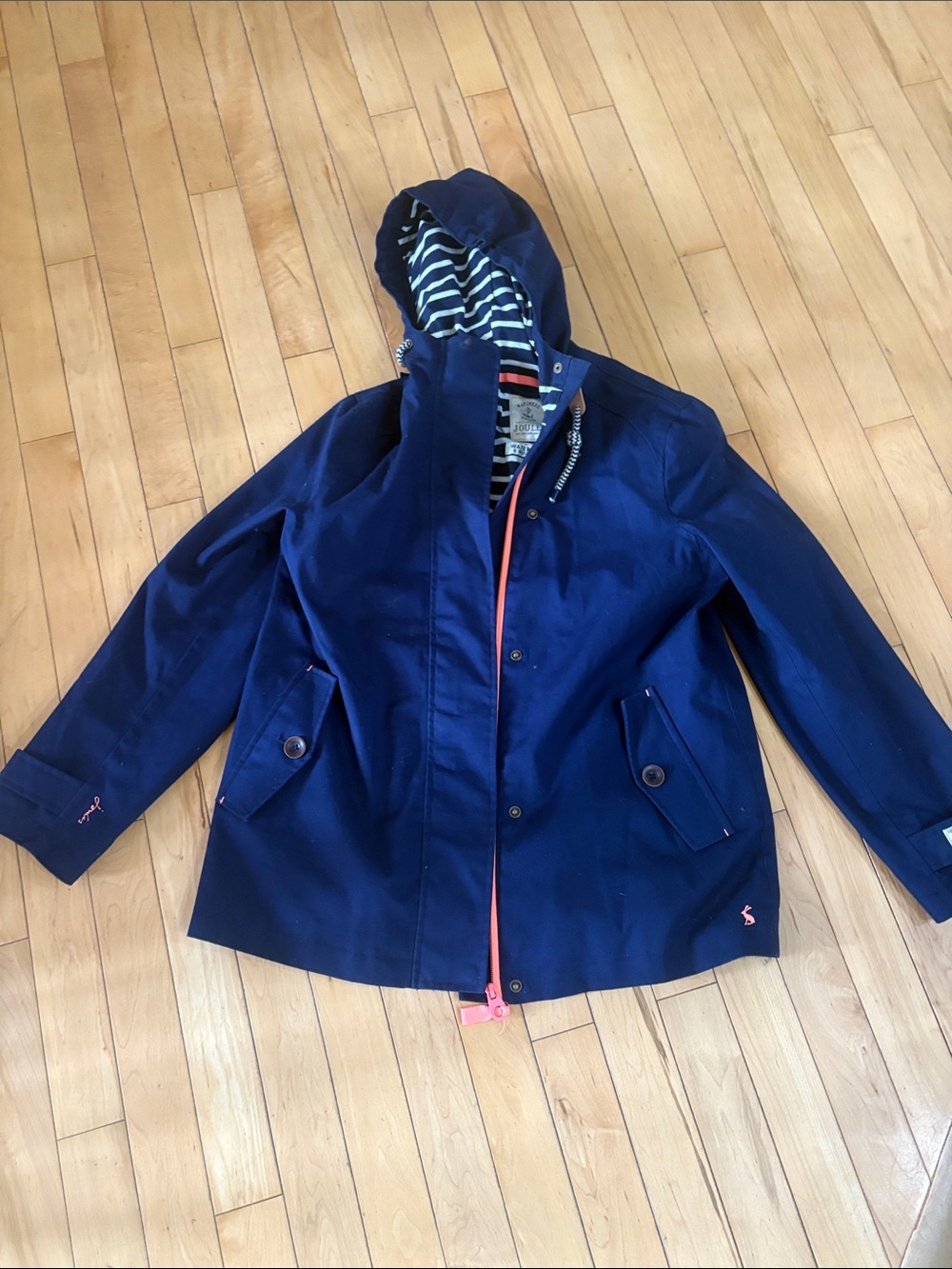 Joules Navy Hooded Raincoat with Stripe Lining